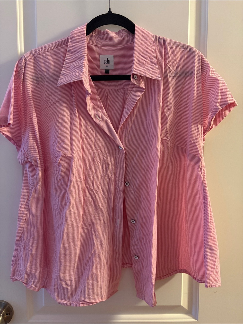 CAbi Pink Short Sleeve Button-Down Blouse